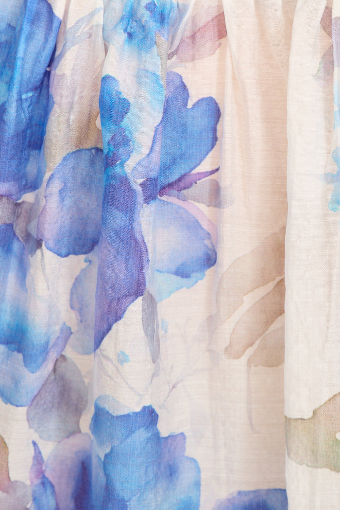 Blue floral shirt fabric close-up