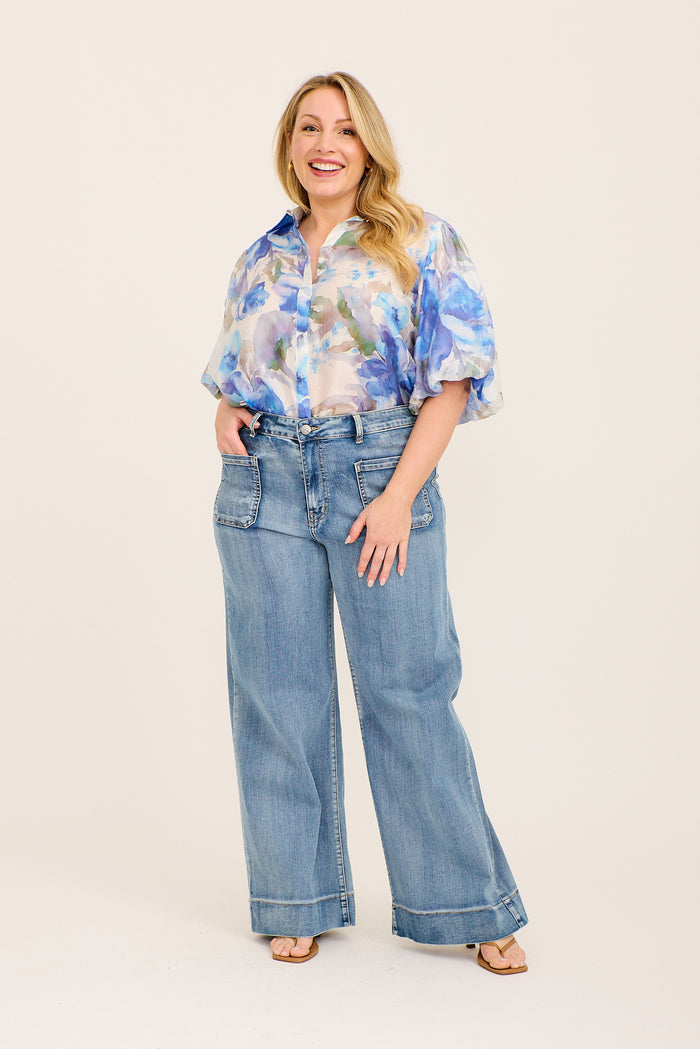 Blue floral Aeryn shirt full-length
