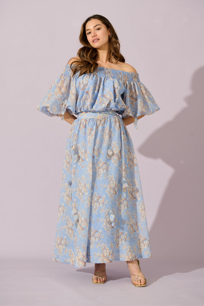 Petal Haze Top in Blue Floral campaign full length