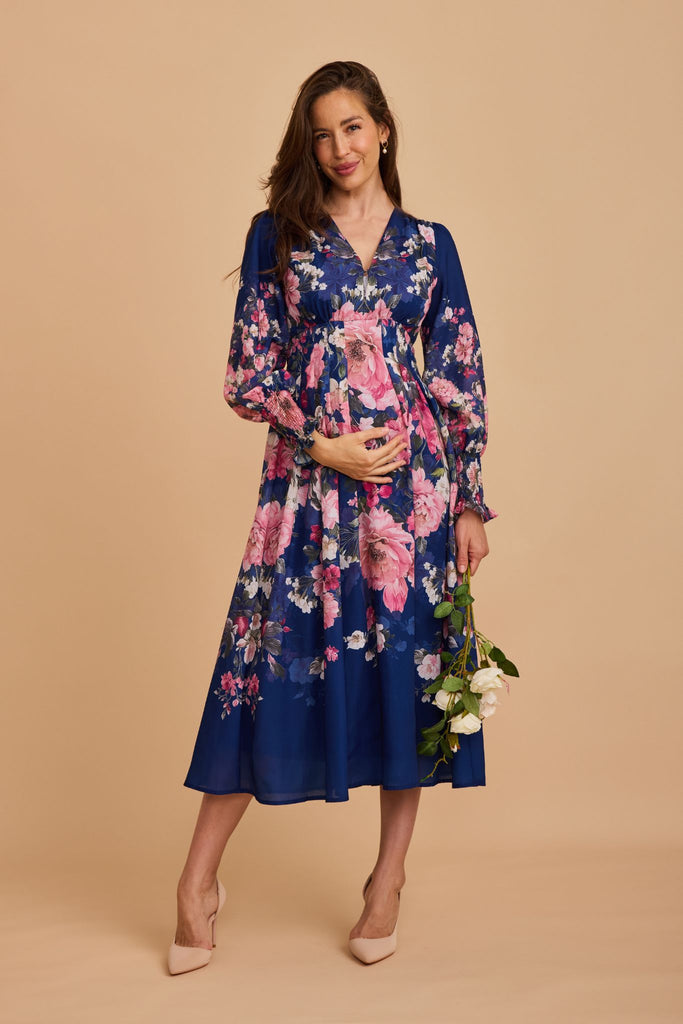 love is life navy blue floral print satin wrap dress Wrap Dress Navy Blue With Pink Flowers Dress Love Is Life Navy Blue Floral  Print Satin