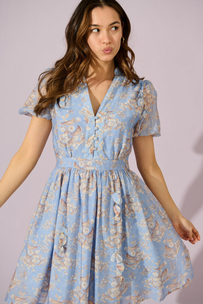 Vintage Bloom Dress in Blue Floral campaign front