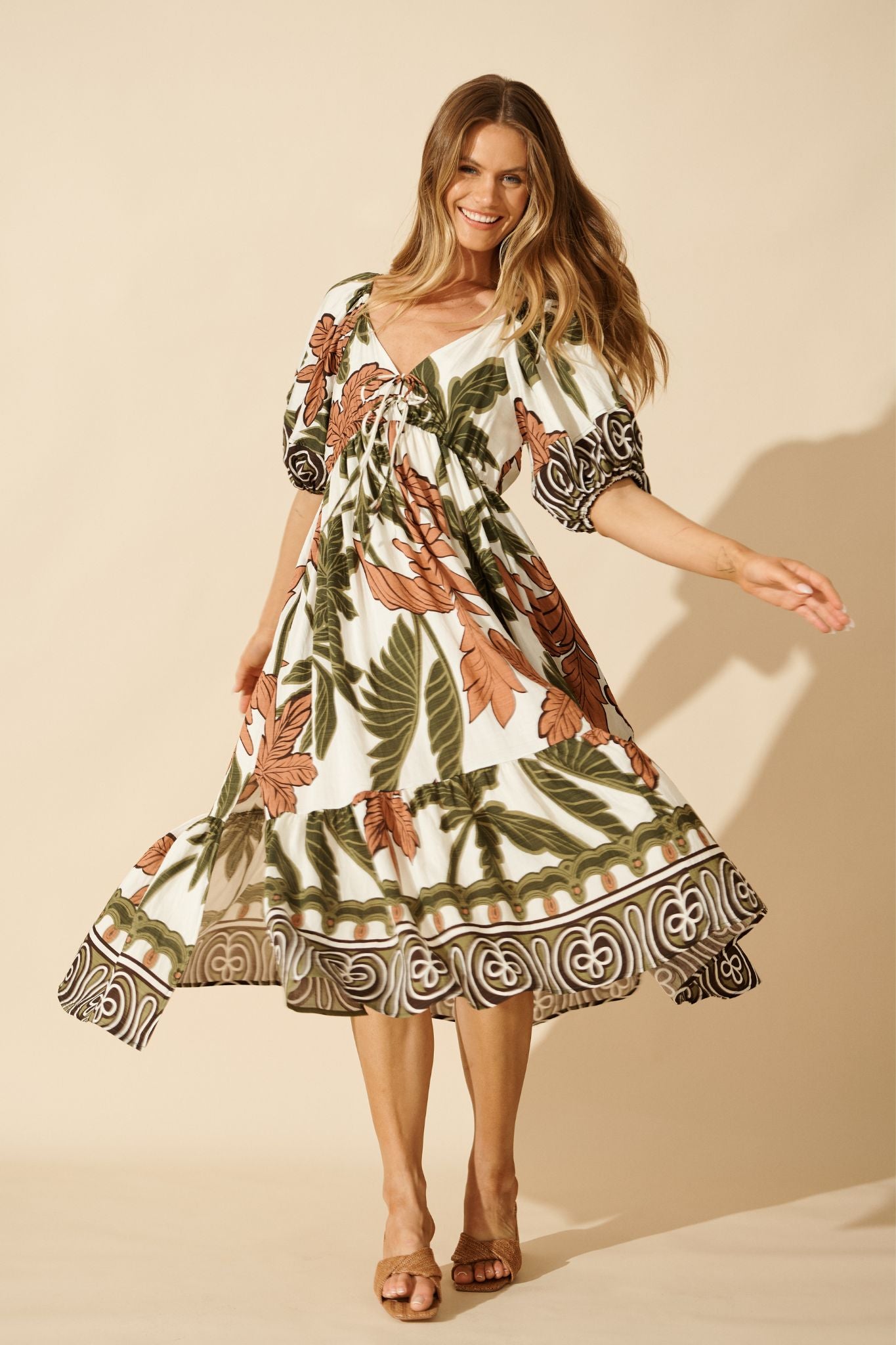 Juna Maxi Dress — Green Leaf Print