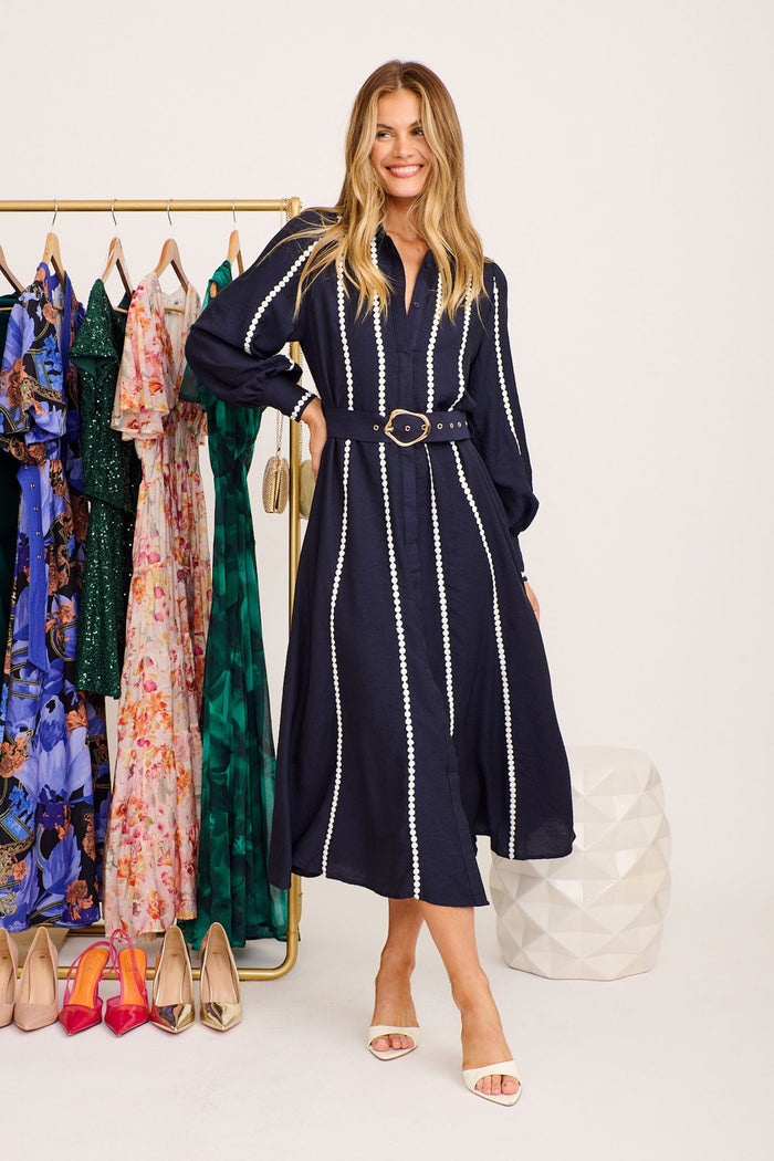 Lovingly Maxi Shirt Dress in Navy