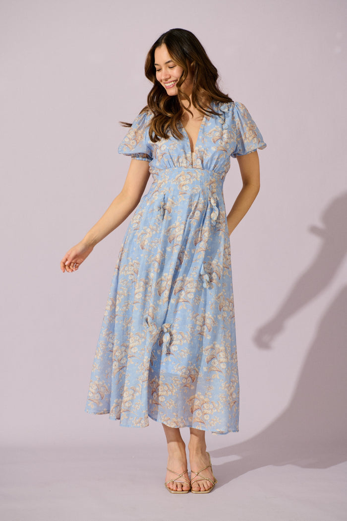 Faded Botanica Maxi Dress in Blue Floral campaign full length