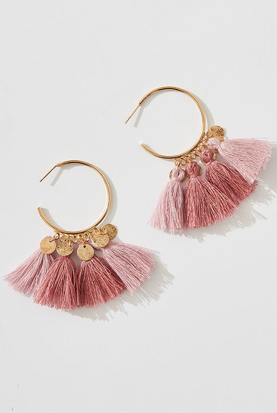 Gold earrings with ombre pink tassles
