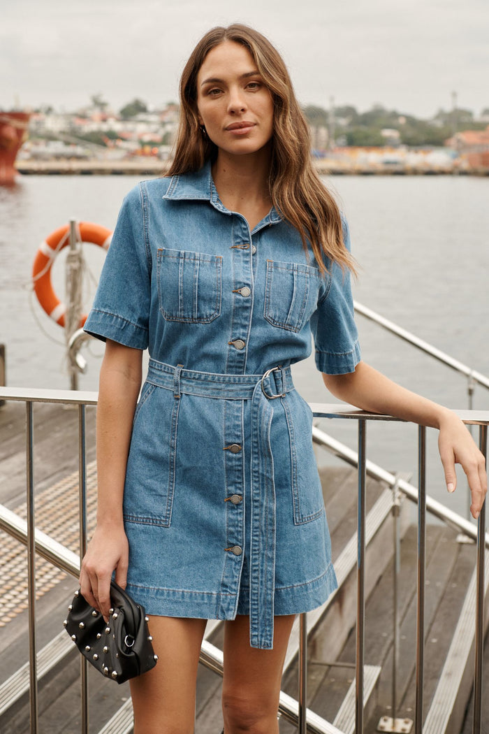 Amoret Shirt Dress in Mid Blue Denim