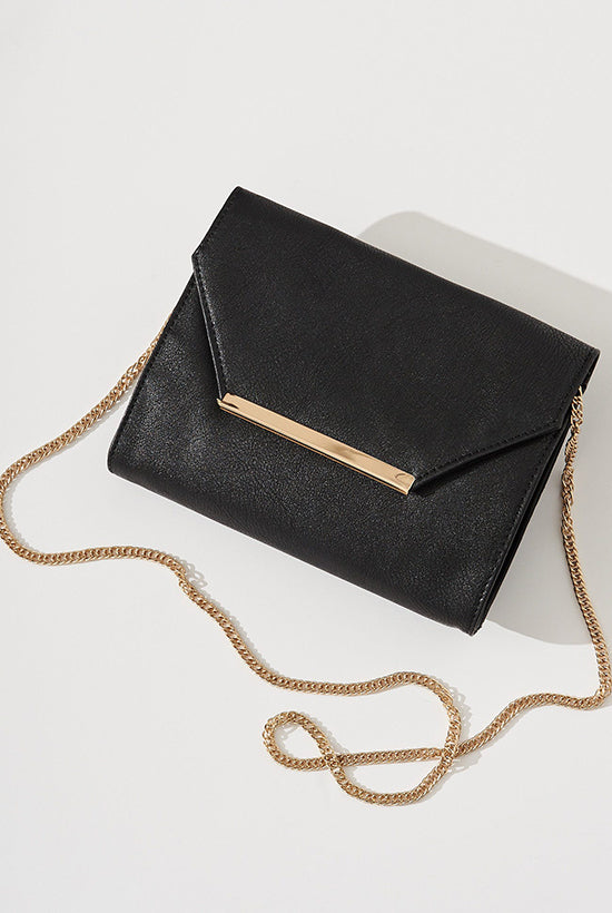 August + Delilah Tia Envelope Bag In Black With Gold