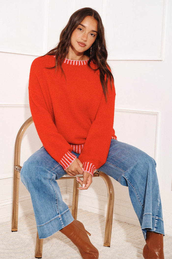 Maggie Knit in Red Wool Blend focus shoot front