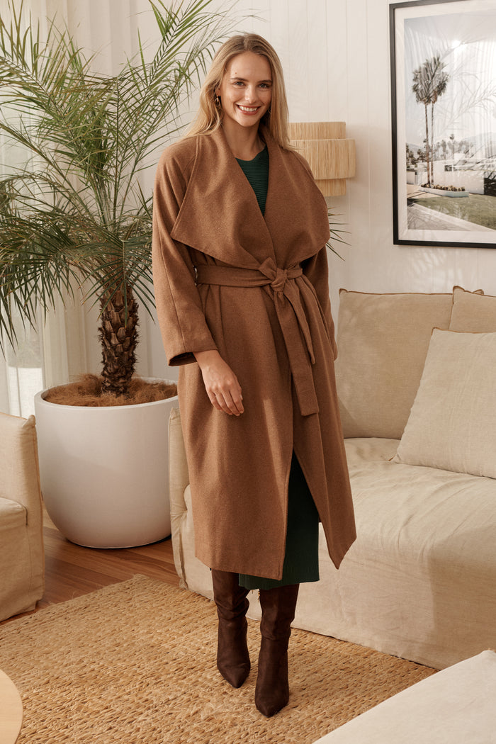 Carmella Coat in Toffee campaign full length