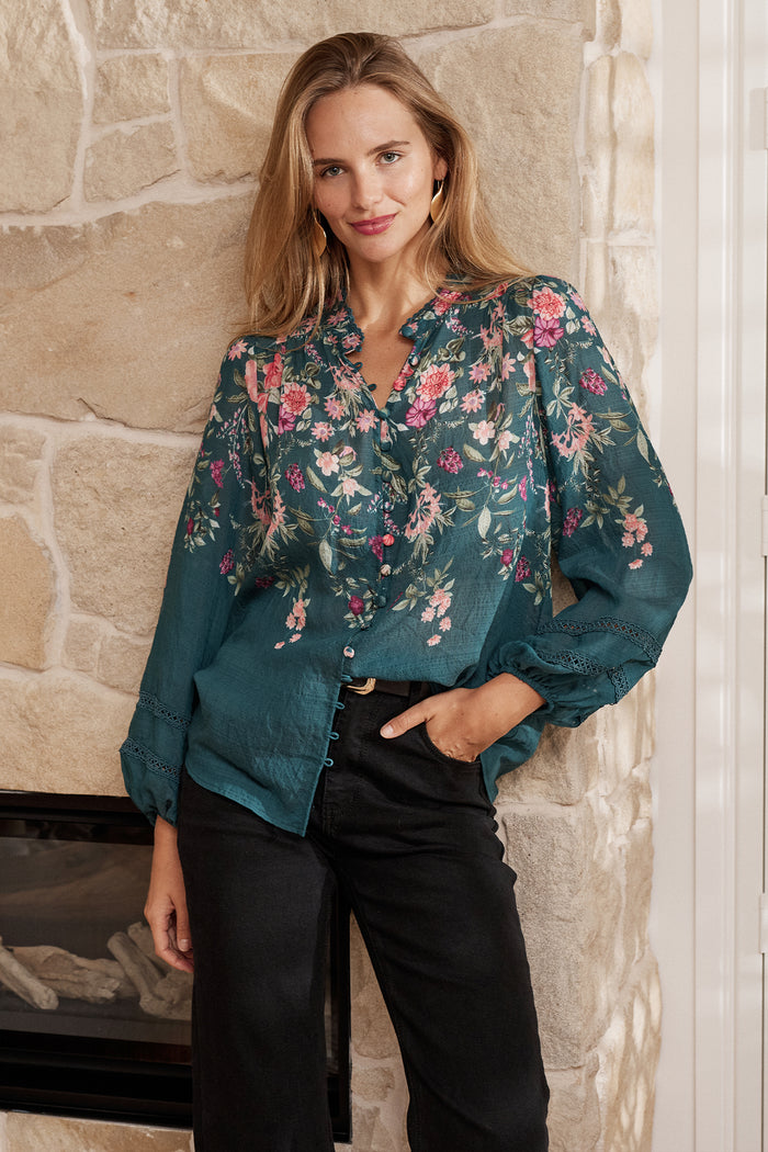 Ready or Not Top in Emerald Floral campaign front