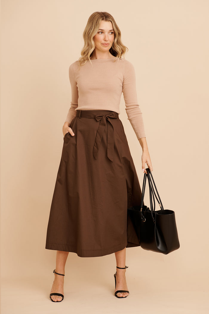 Base Knit Top in Taupe Cotton Blend focus shoot full