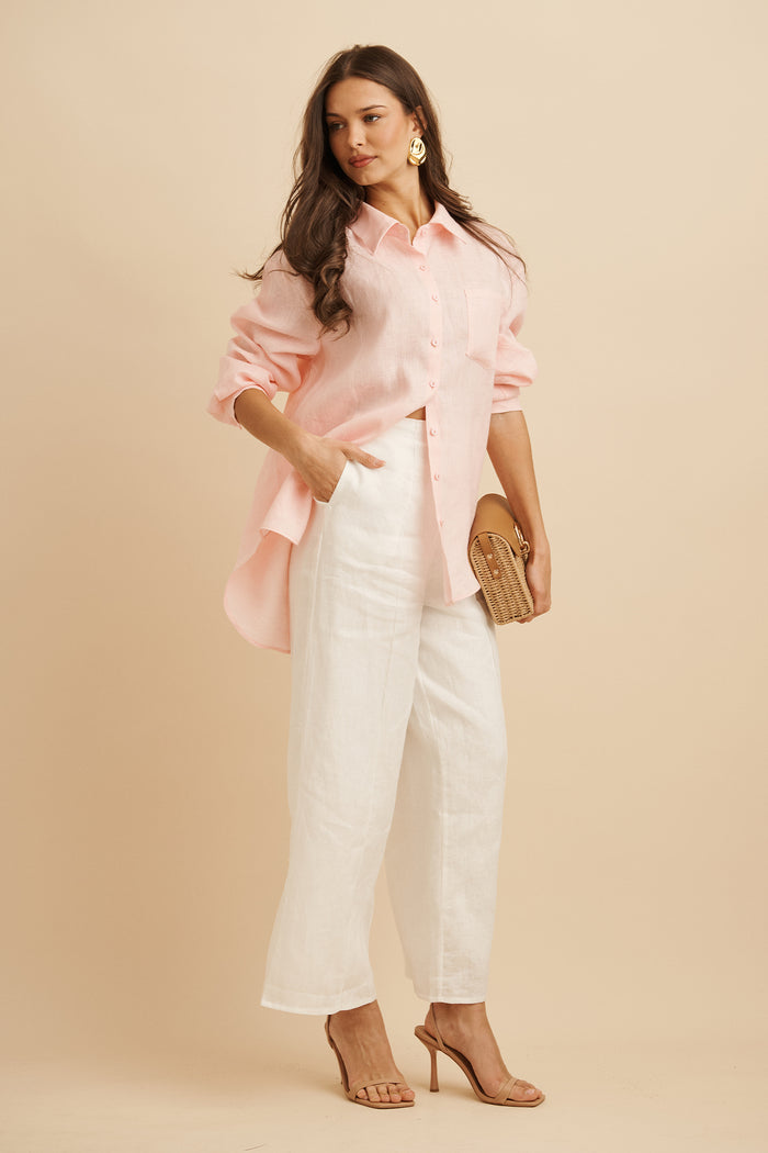 Halara Pant in White Linen focus shoot full