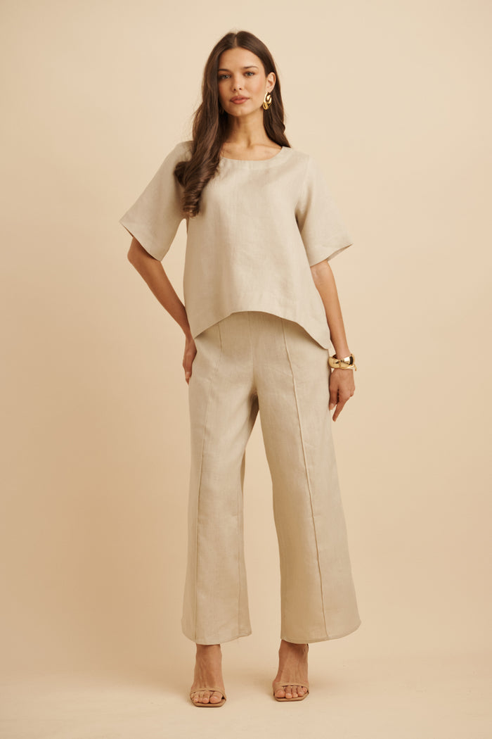 Halara Pant in Stone Linen focus shoot full