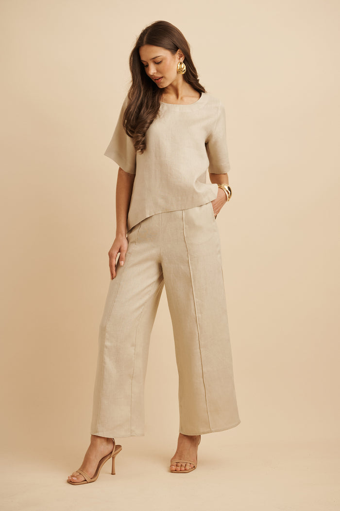 Halara Pant in Stone Linen focus shoot full