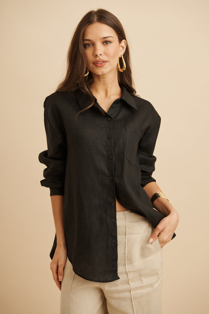 Ocean Echo Shirt in Black Linen