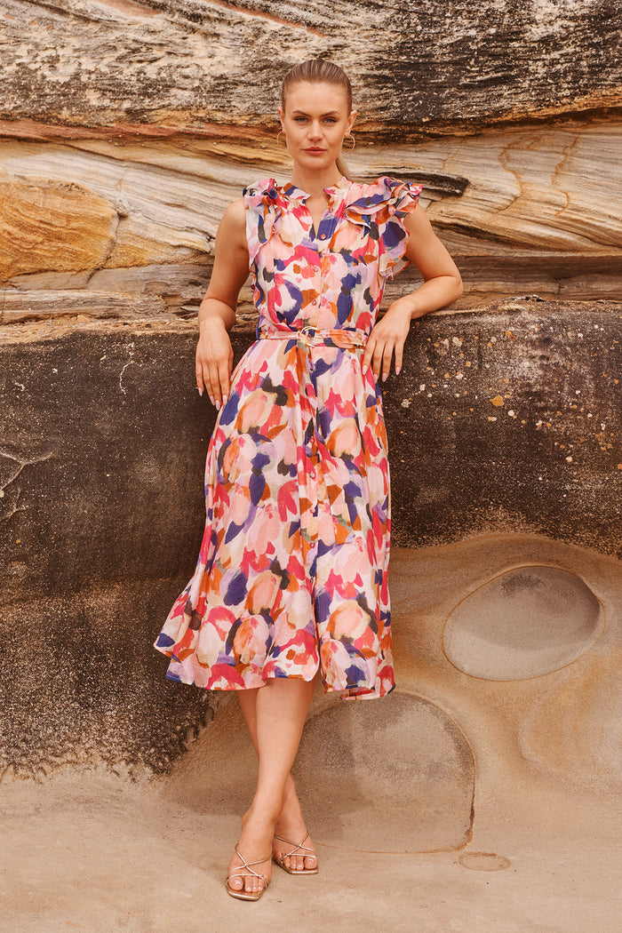 Dusk Desire Midi Dress in Multi Print campaign front