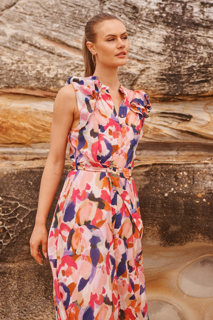 Dusk Desire Midi Dress in Multi Print campaign full length