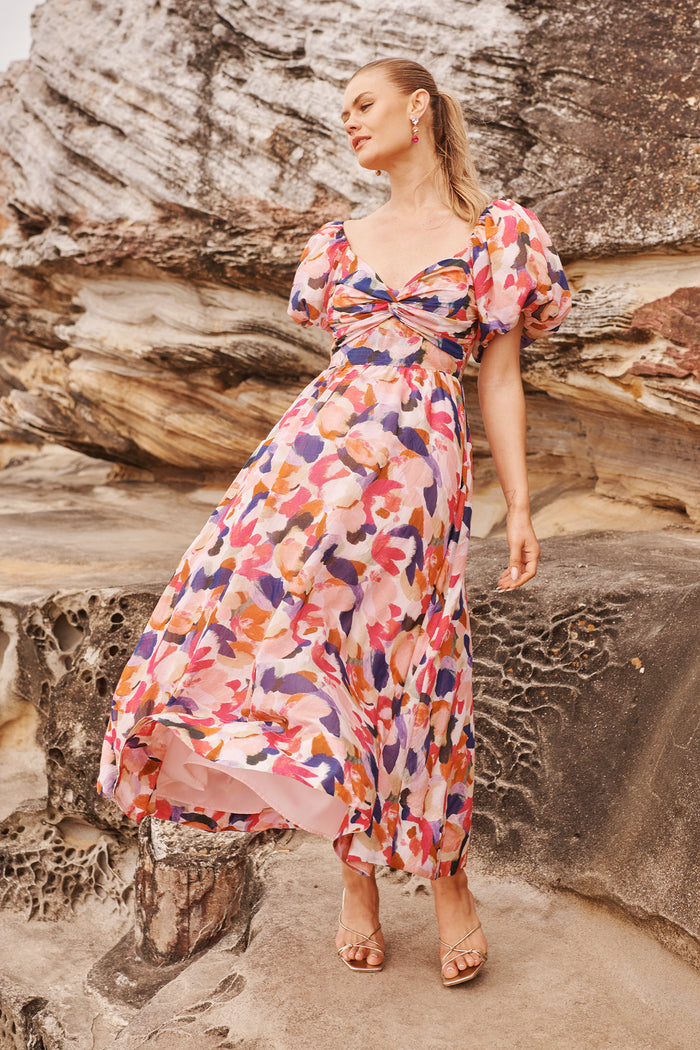 Effortless Luxe Maxi Dress in Multi Print campaign front