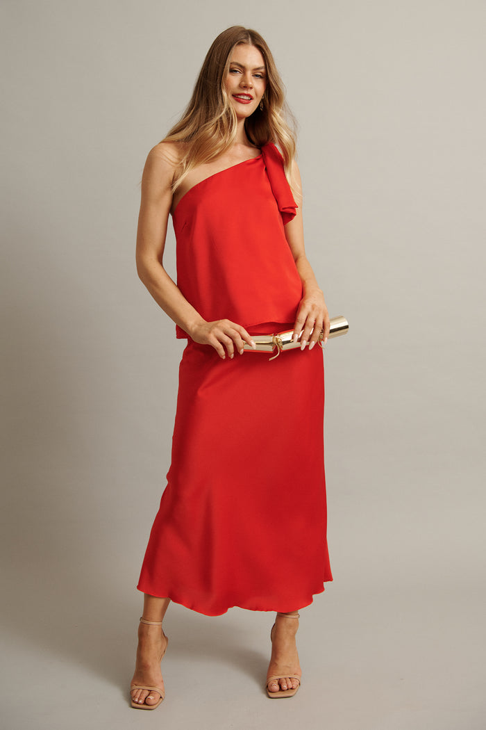 Cressida Maxi Skirt in Red Satin