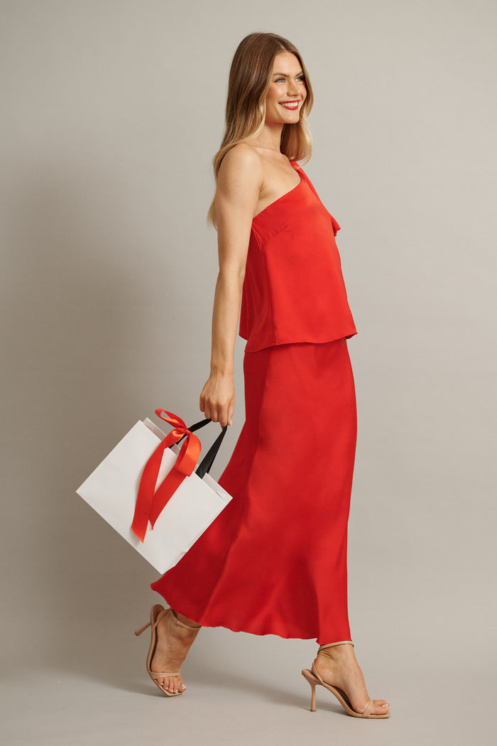 Cressida Maxi Skirt in Red Satin