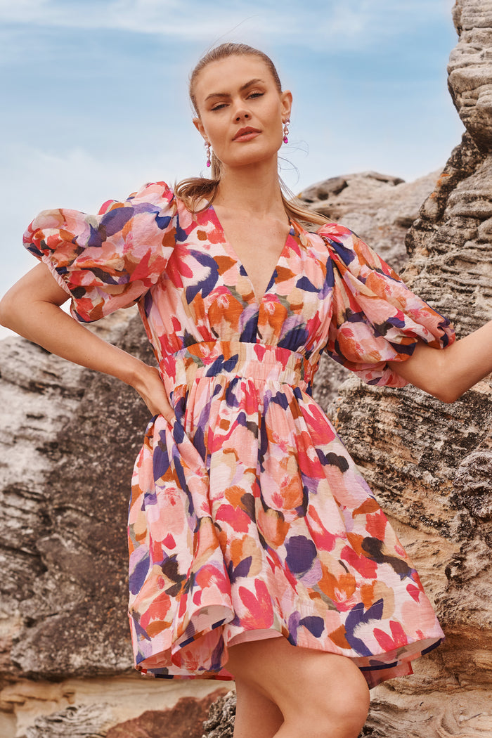 Champagne Nights Dress in Multi Print campaign full length