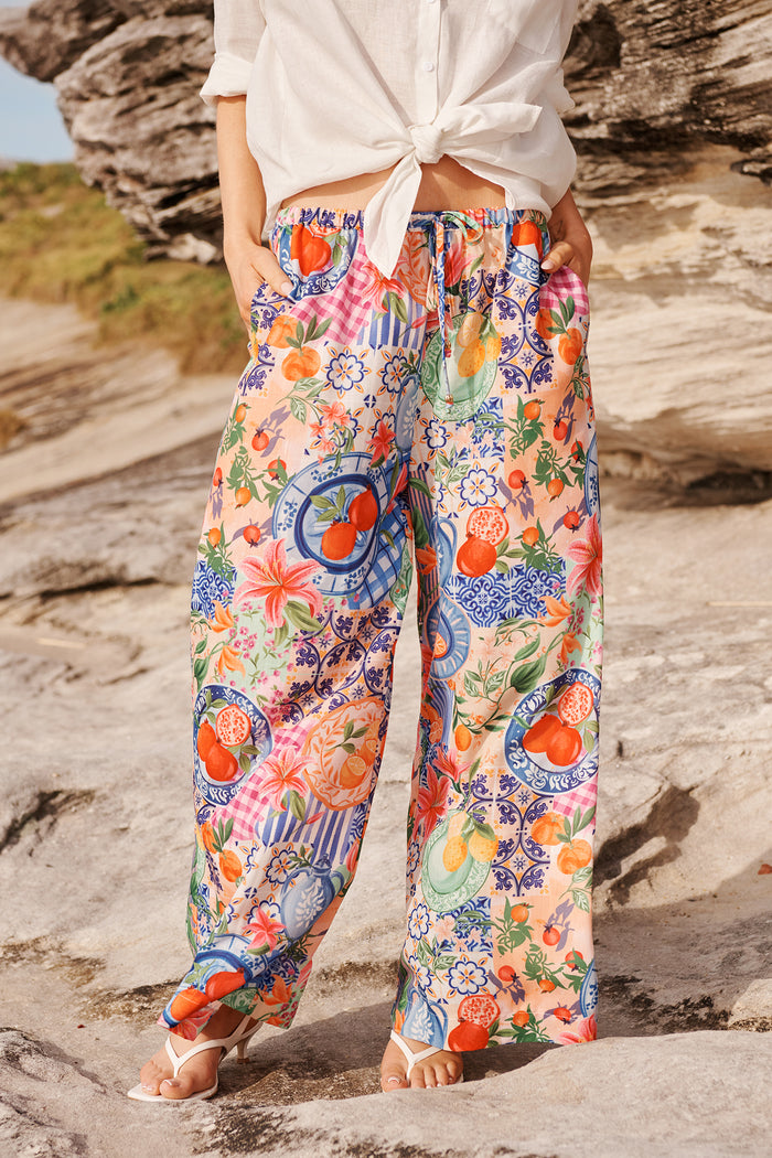 Romeo Pant in Multi Fruit Patchwork Linen Blend