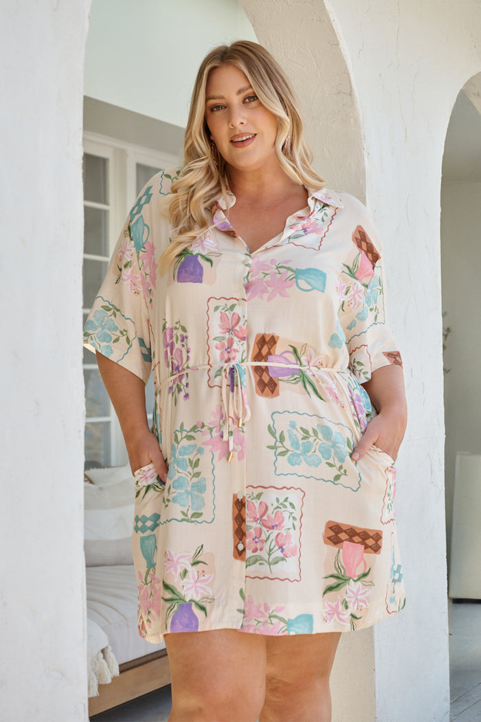 Arabella Garden Shirt Dress in Multi Conversational Print campaign front