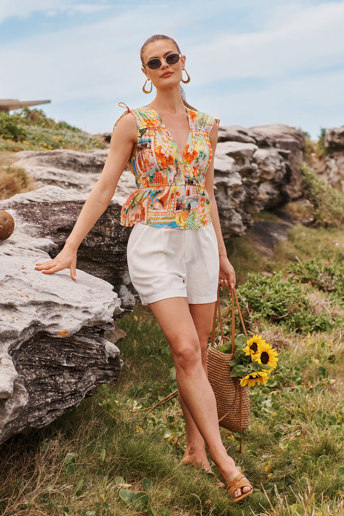 Island Sway Top in Multi Postcard Print campaign front