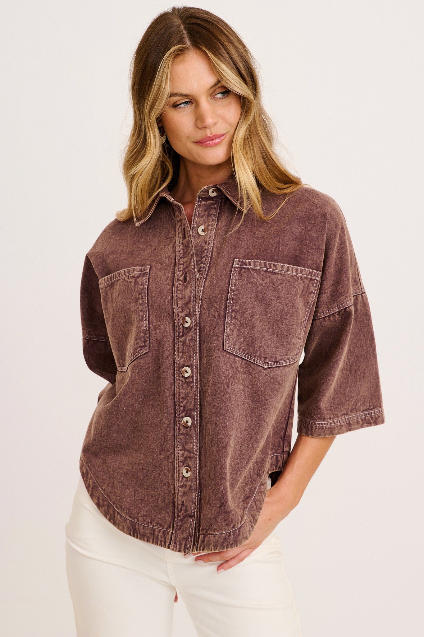Legacy Shirt in Chocolate Cotton Twill front