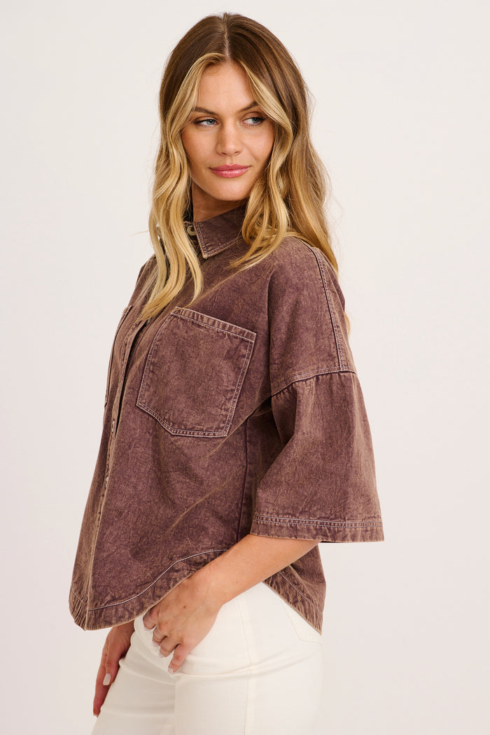 Legacy Shirt in Chocolate Cotton Twill side