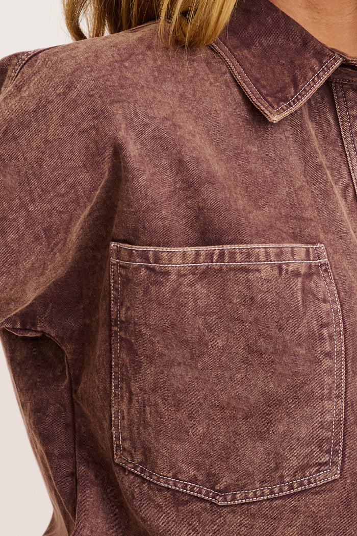 Legacy Shirt in Chocolate Cotton Twill detail
