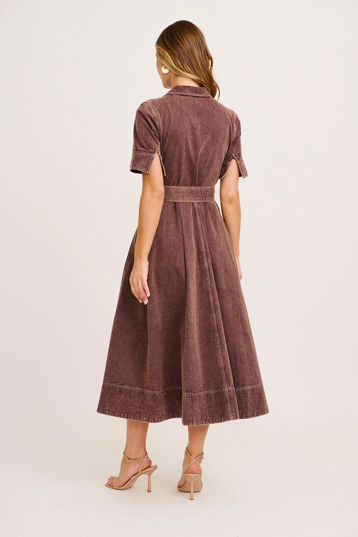 PRE ORDER Heritage Maxi Shirt Dress in Chocolate Cotton Twill back