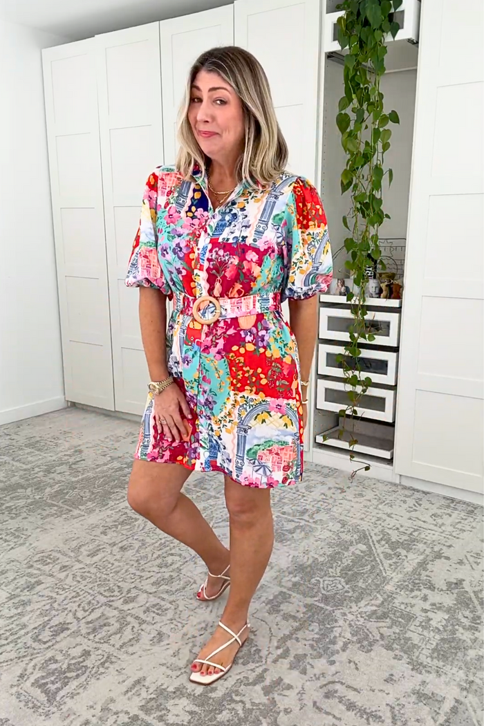 Casa Rose Shirt Dress in Multi Resort Linen Blend ugc nat angel