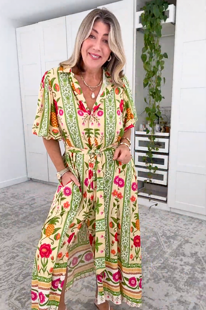 Tropicana Maxi Shirt Dress in Pineapple Print ugc nat angel