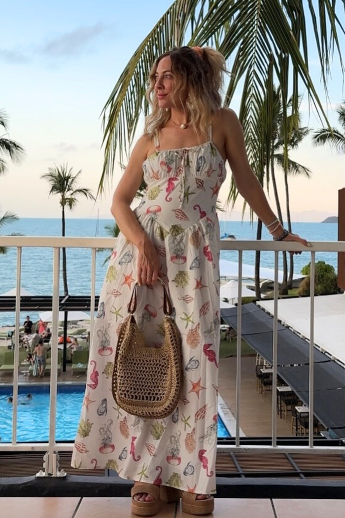 Seashell Maxi Sundress in Cream with Multi Cotton ugc