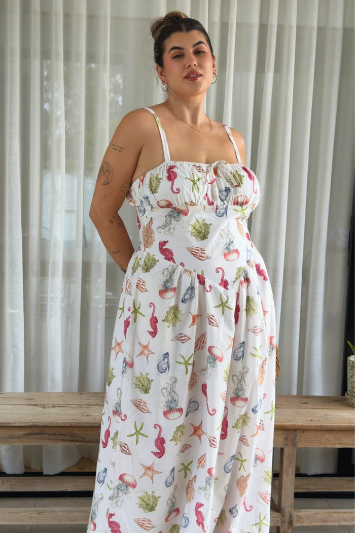 Seashell Maxi Sundress in Cream with Multi Cotton ugc eva