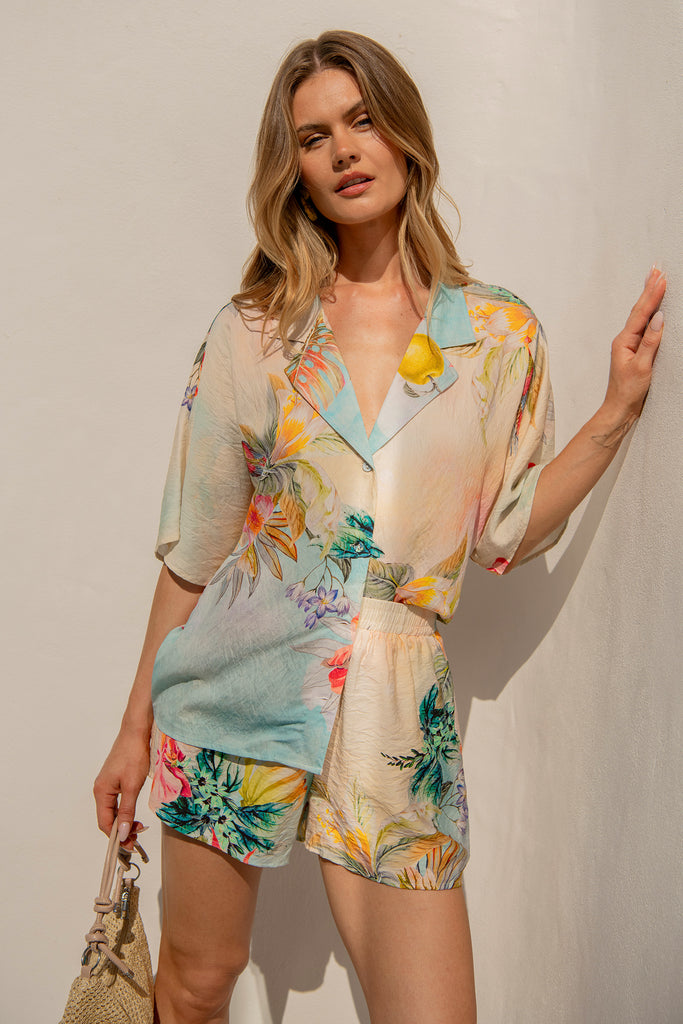 Lush Style Shirt in Multi Tropical Floral Print campaign front