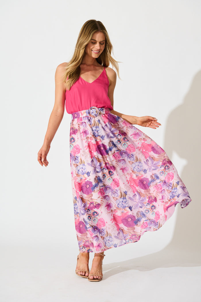 Lavish Luxe Maxi Skirt in Purple Floral Organza full length