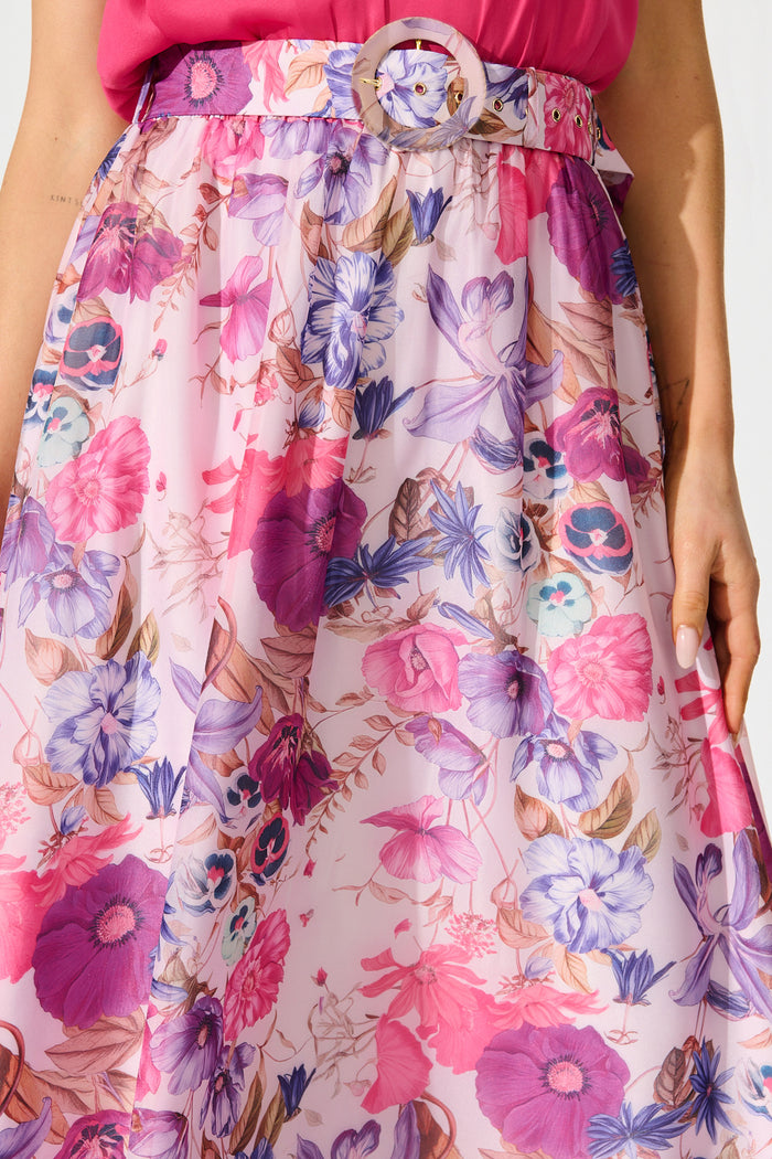 Lavish Luxe Maxi Skirt in Purple Floral Organza detail