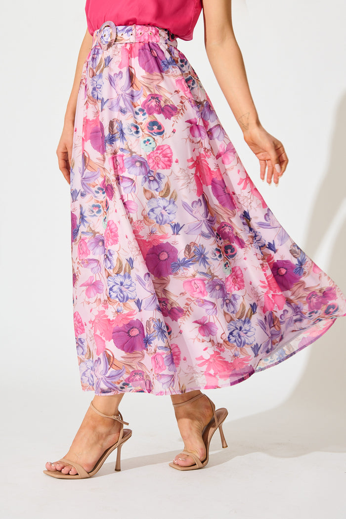 Lavish Luxe Maxi Skirt in Purple Floral Organza side