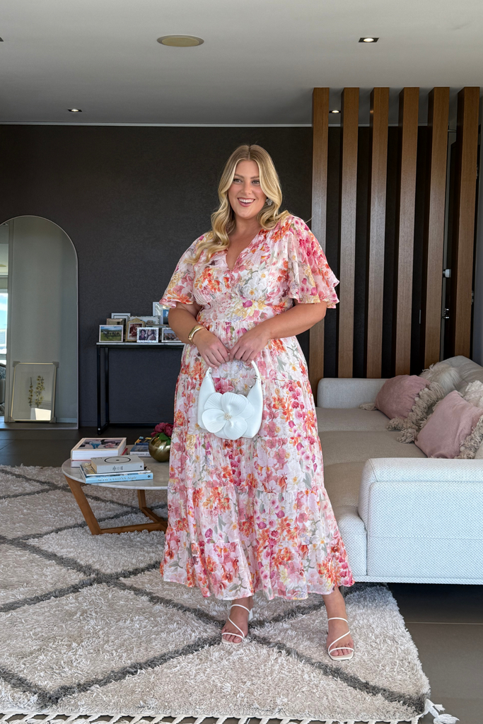 PRE ORDER Pastel Symphony Maxi Dress in White with Multi Blush Floral ugc