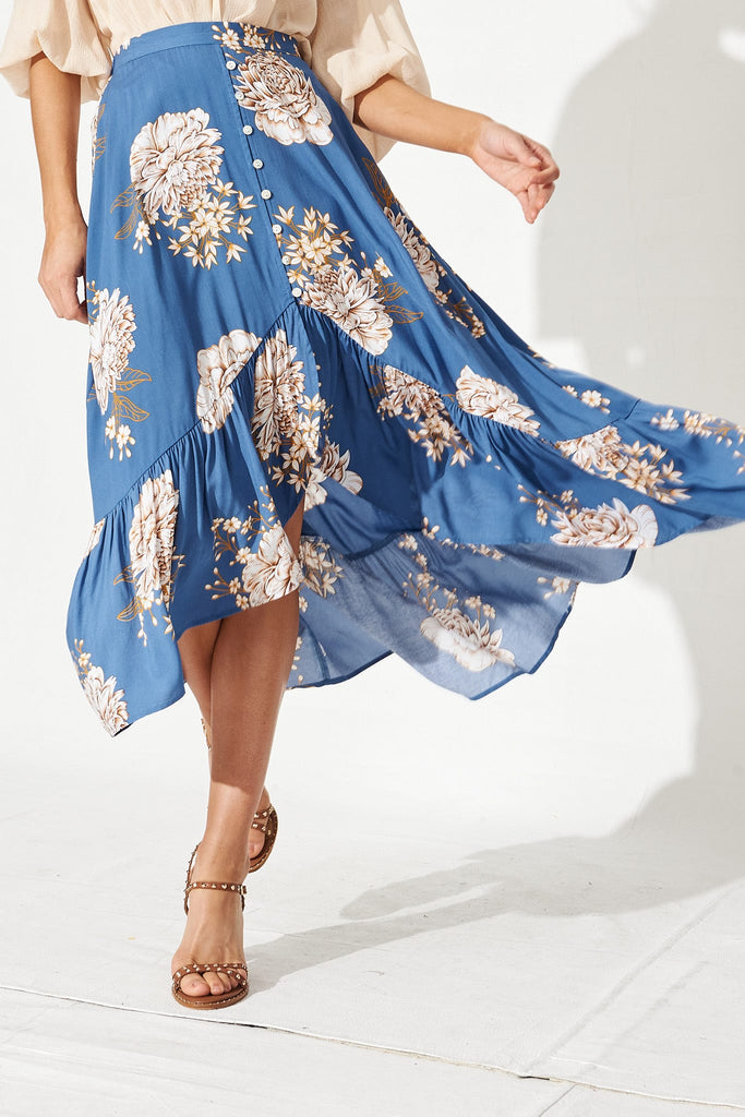 Belmira Skirt In Blue With White Floral