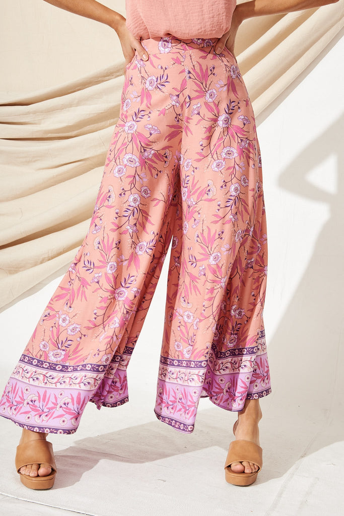 Miki Pants In Pink With Purple Boho Floral