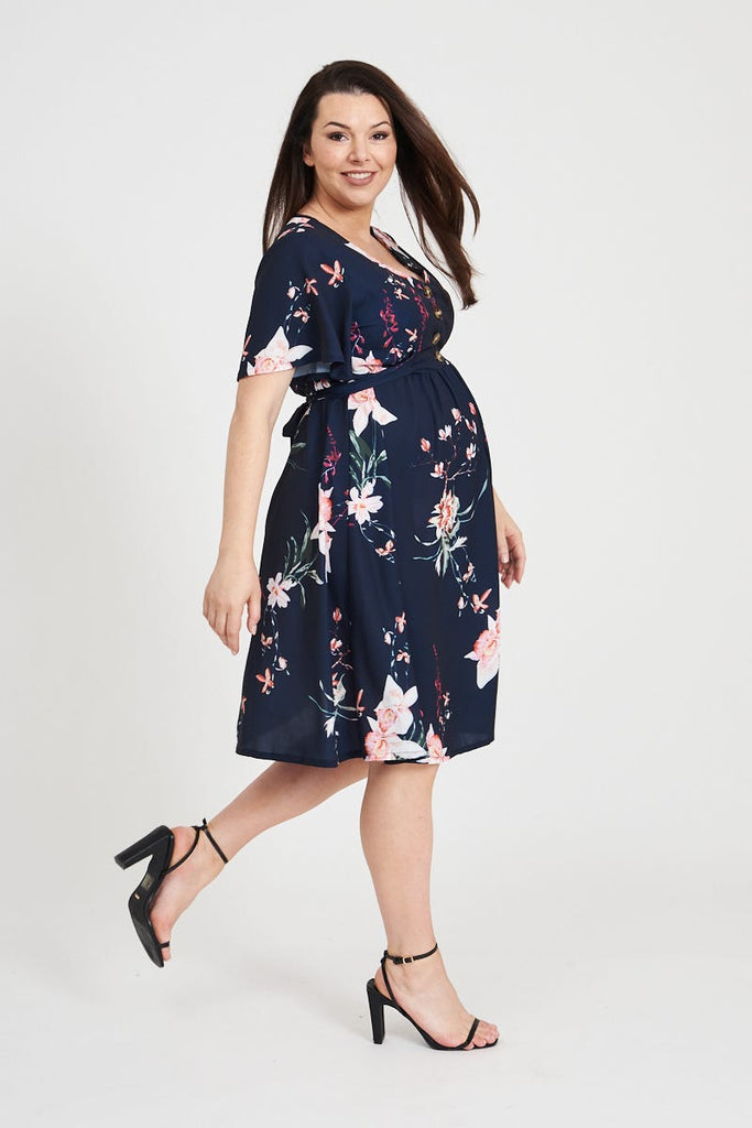 Hamlet Dress in Navy with Apricot Floral