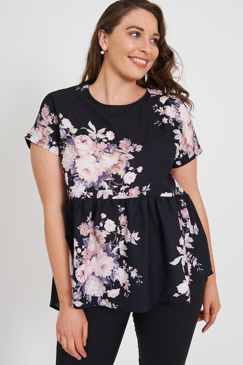 Tyrant Top In Black With Apricot Floral – St Frock