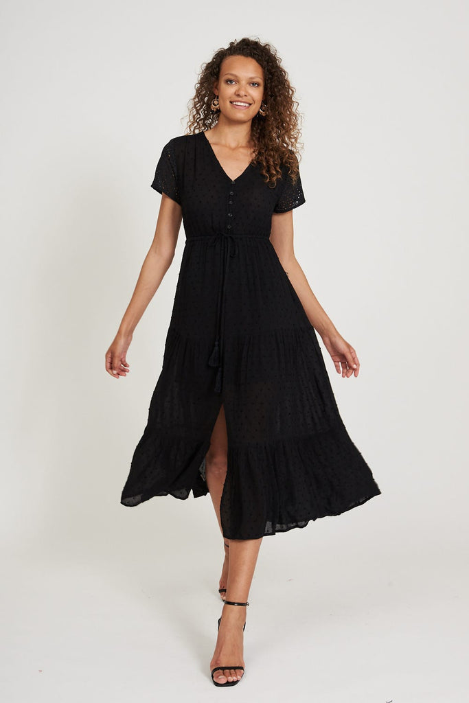 Wafia Maxi Dress in Black Swiss Dot