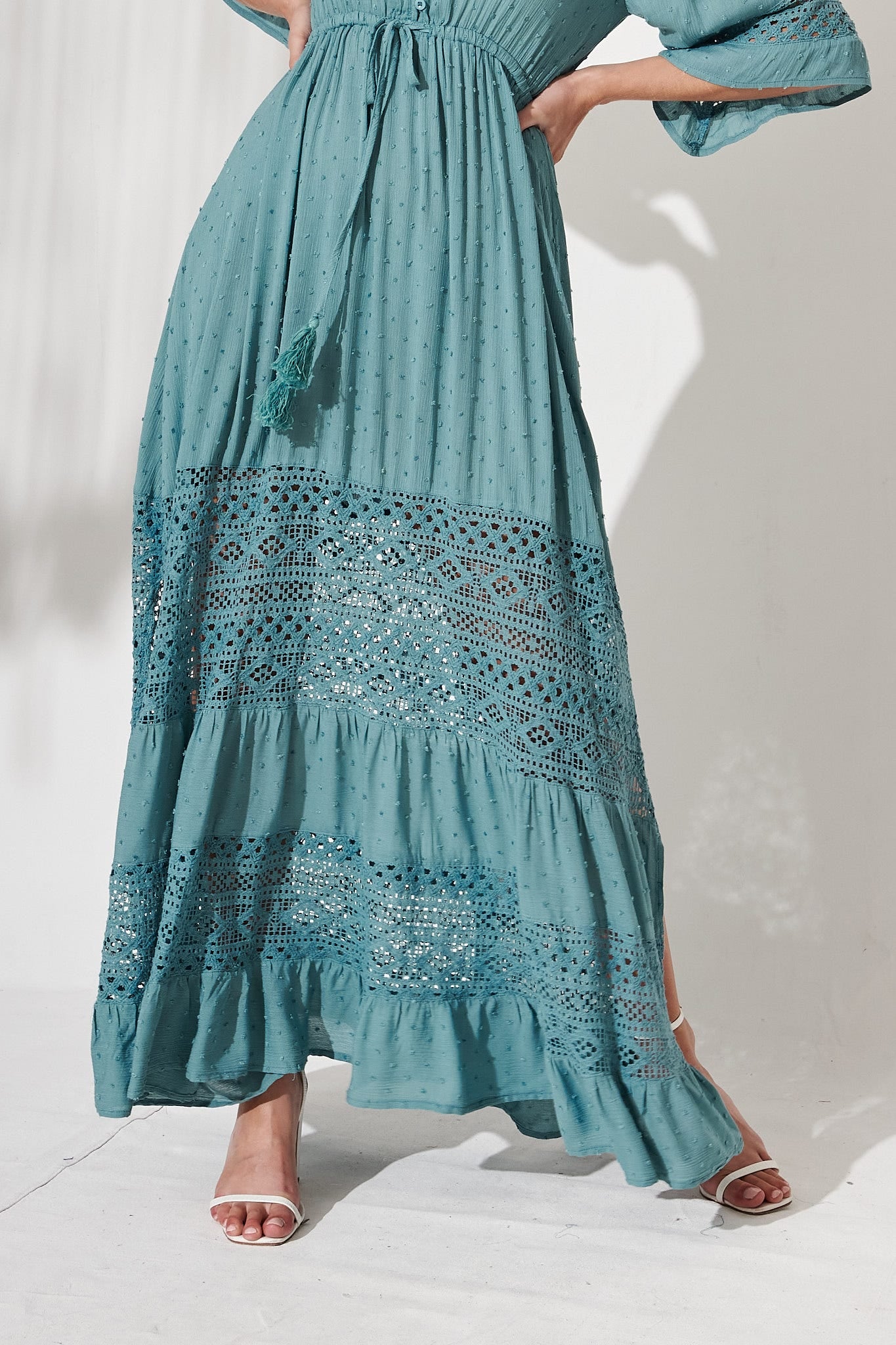 Boheme Dress in Dusty Teal with Lace Detail – St Frock