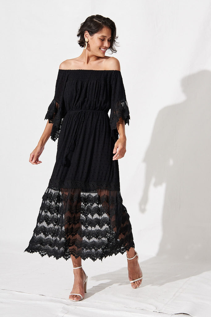 Soledad Maxi Dress in Black Swiss Dot
