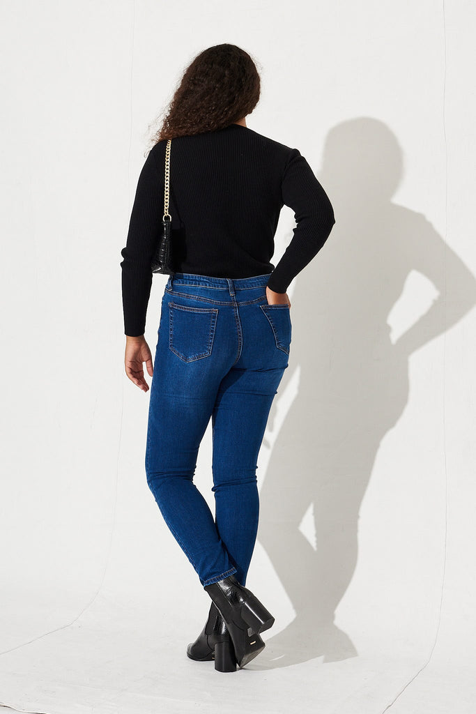 Piper High Rise Jeans In Dark Blue Denim - back