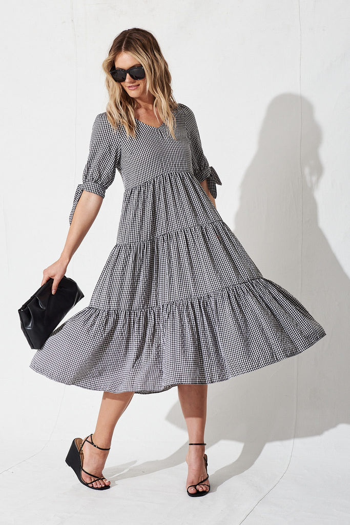 Odewick Midi Dress With Black And White Gingham